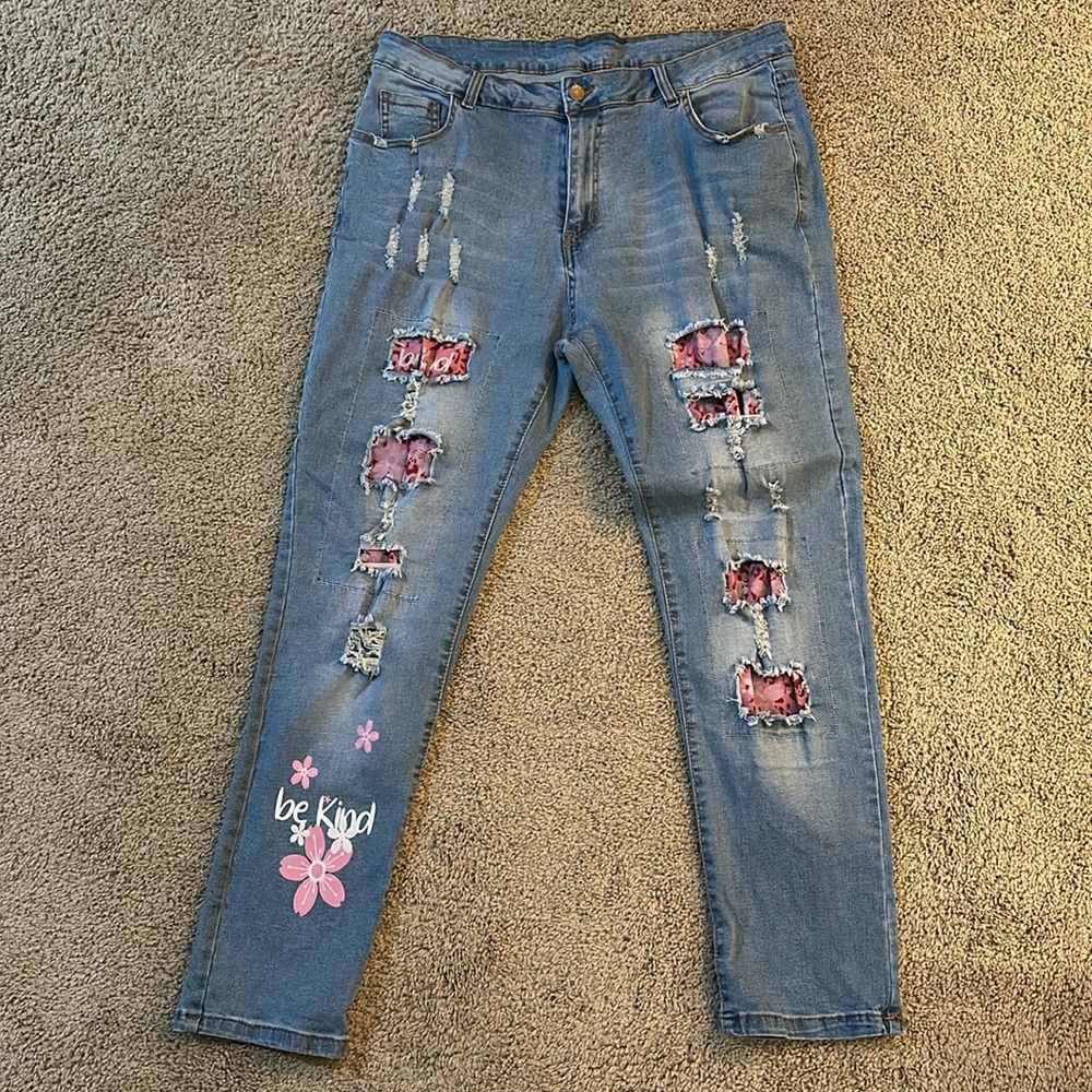 Cute jeans with be kind inserts size 16 worn once for Pink concert :) no brand